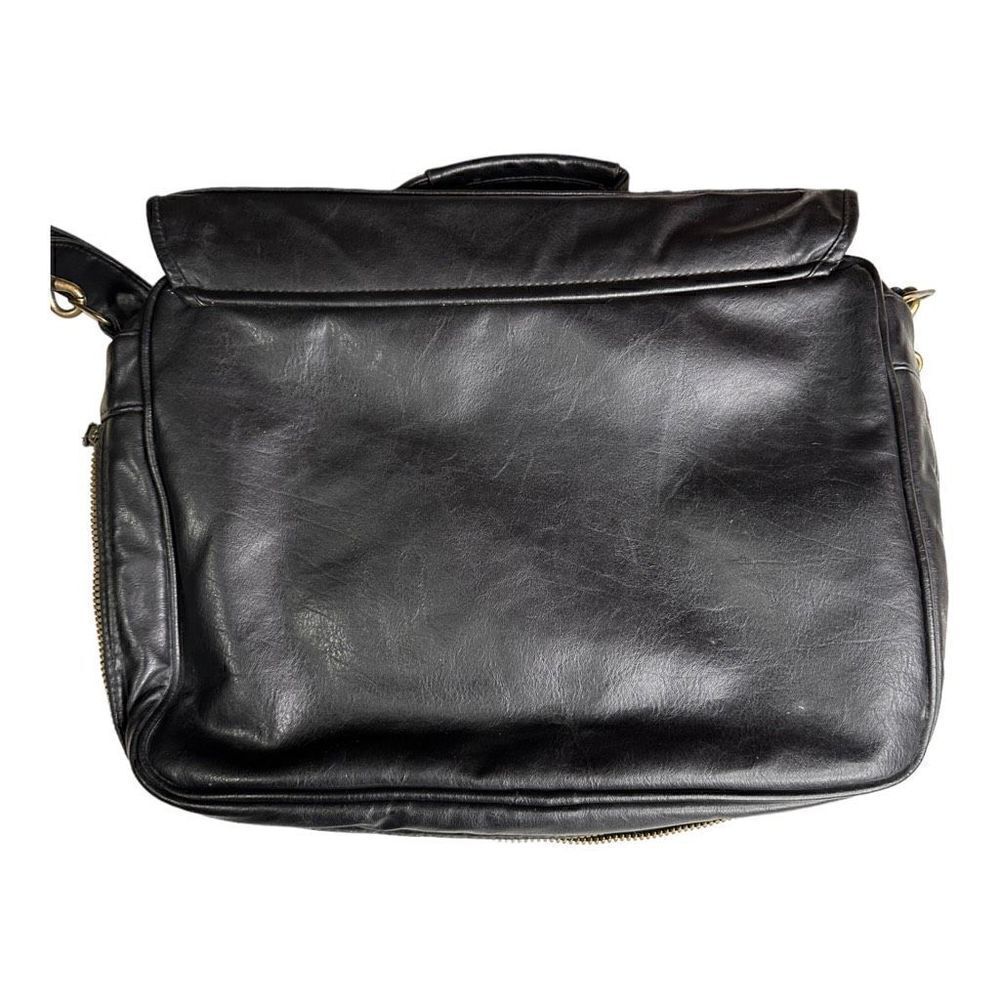 Large leather travel/work bag black with lots of pockets adjustable shoulder str - Picture 7 of 16